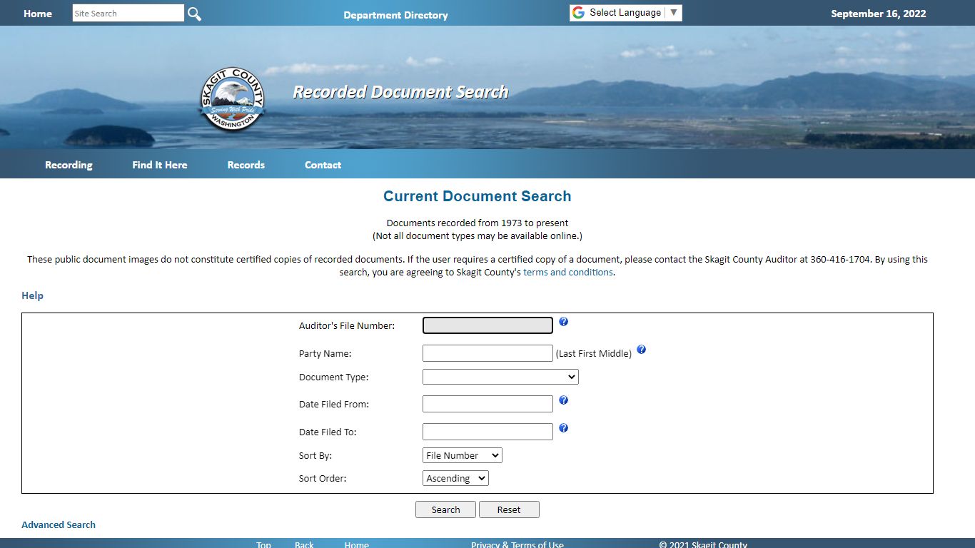 Recorded Documents Search - Skagit County, Washington